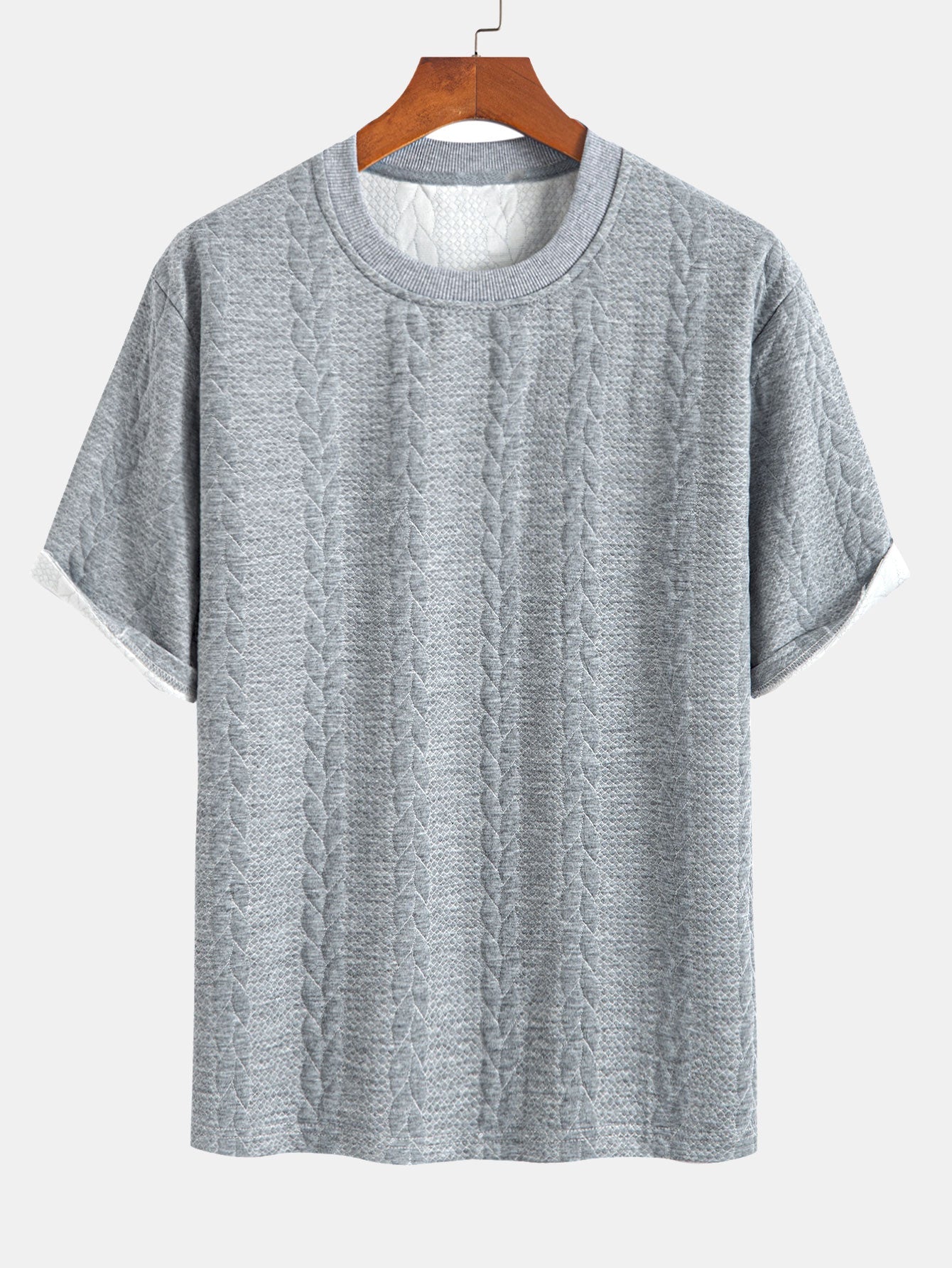 Casual Mid-Length Sleeve Twist Jacquard Tee and Shorts Set