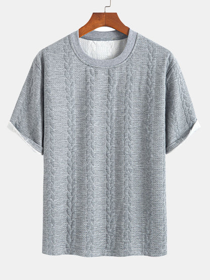 Casual Mid-Length Sleeve Twist Jacquard Tee and Shorts Set