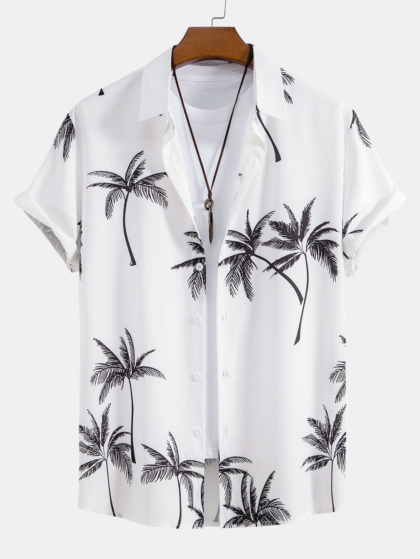 Button-Up Shirt with Palm Tree Print & Striped Swim Trunks