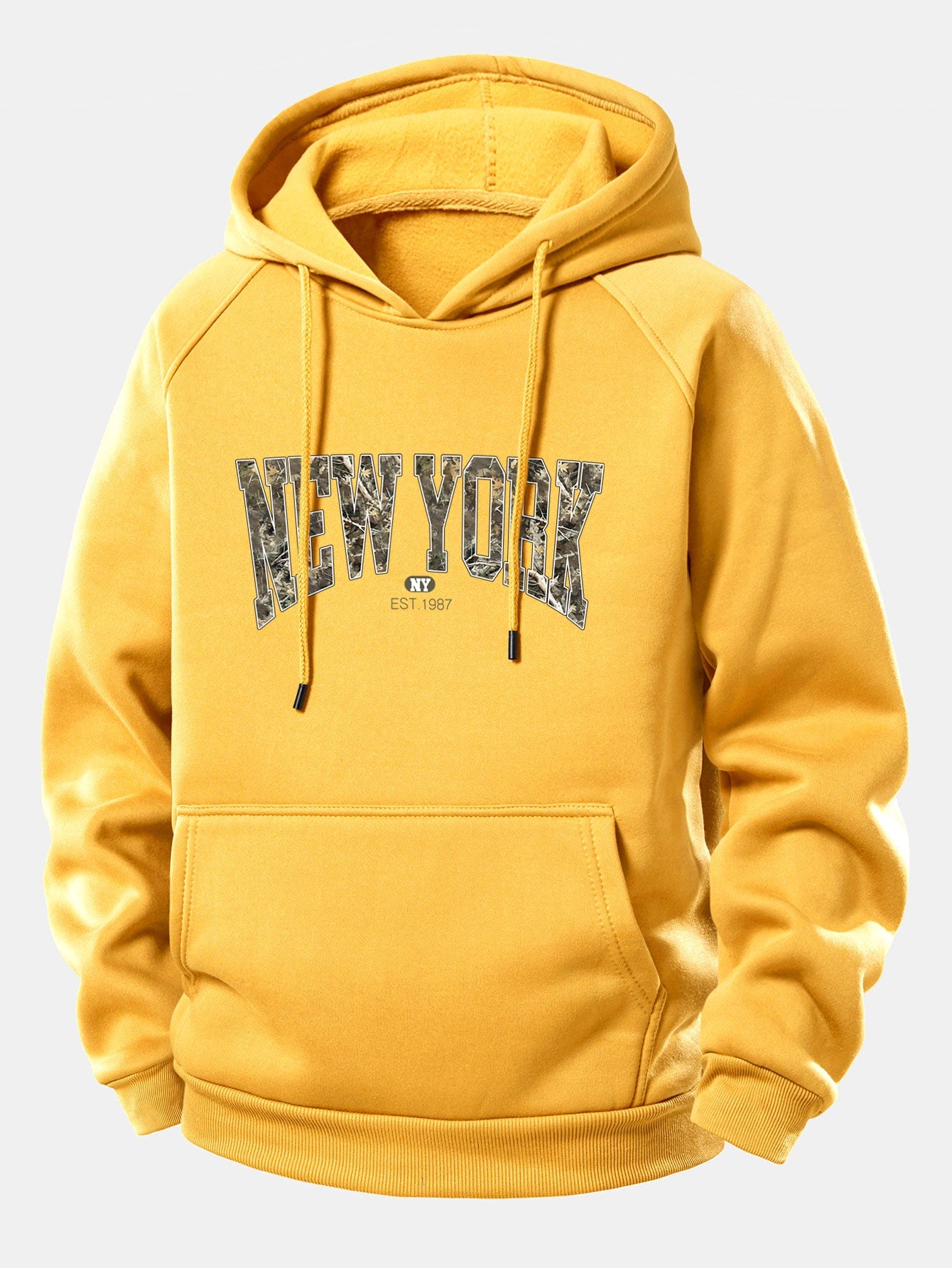 Camouflage New York Print Hoodie with Drawstring