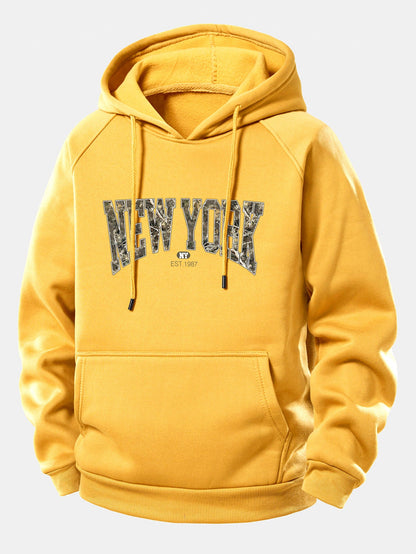 Camouflage New York Print Hoodie with Drawstring