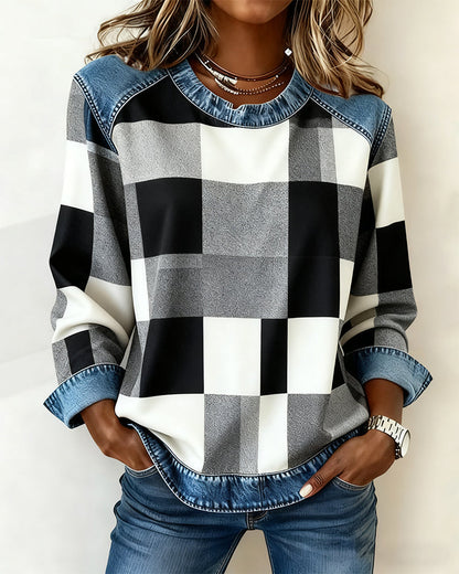 Stutz I Sweatshirt mit Karo-Patchwork und Kontrastfarbe
