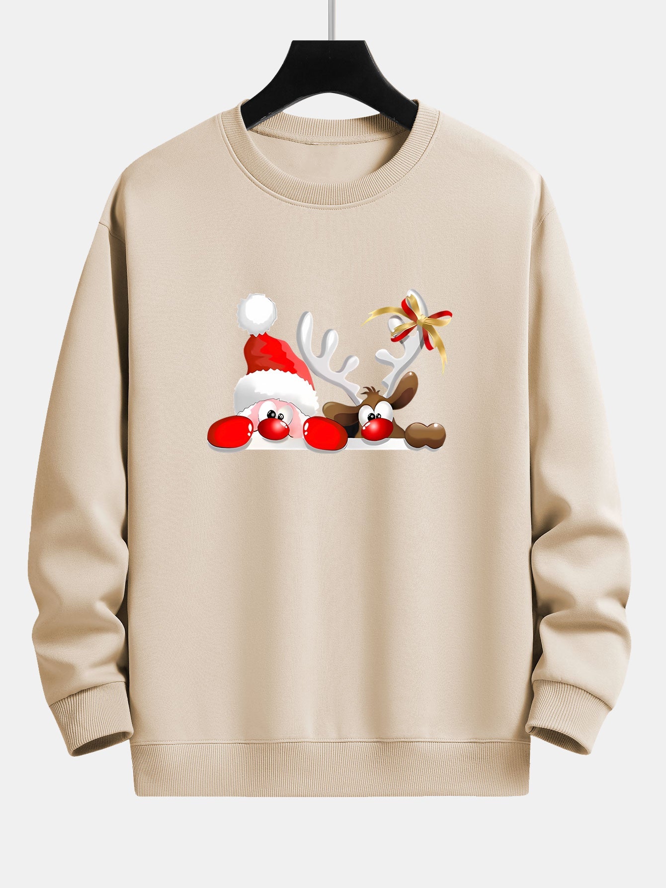Lockeres Sweatshirt mit Weihnachtsmann- und Rentier-Print