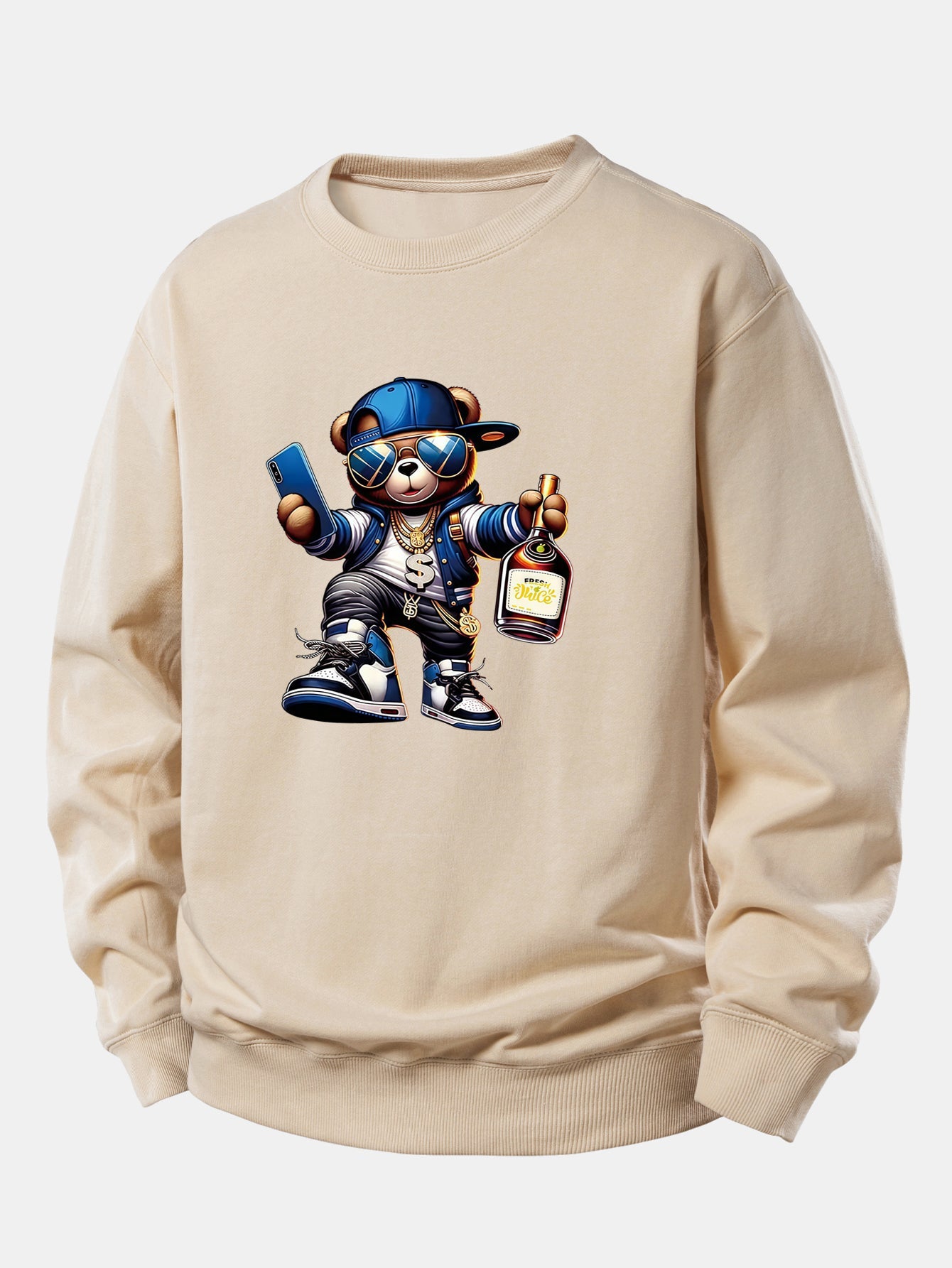 Hip Hop Bär Druck Locker Geschnittenes Sweatshirt