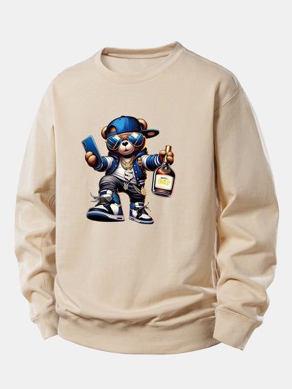 Hip Hop Bär Druck Locker Geschnittenes Sweatshirt