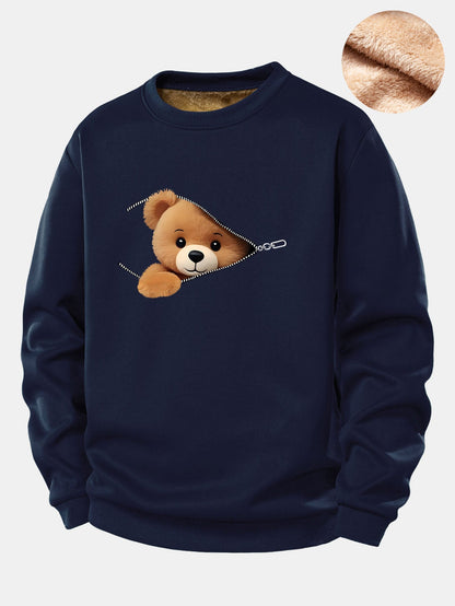 Reißverschluss Teddy Fleece Sweatshirt mit Bärenmotiv
