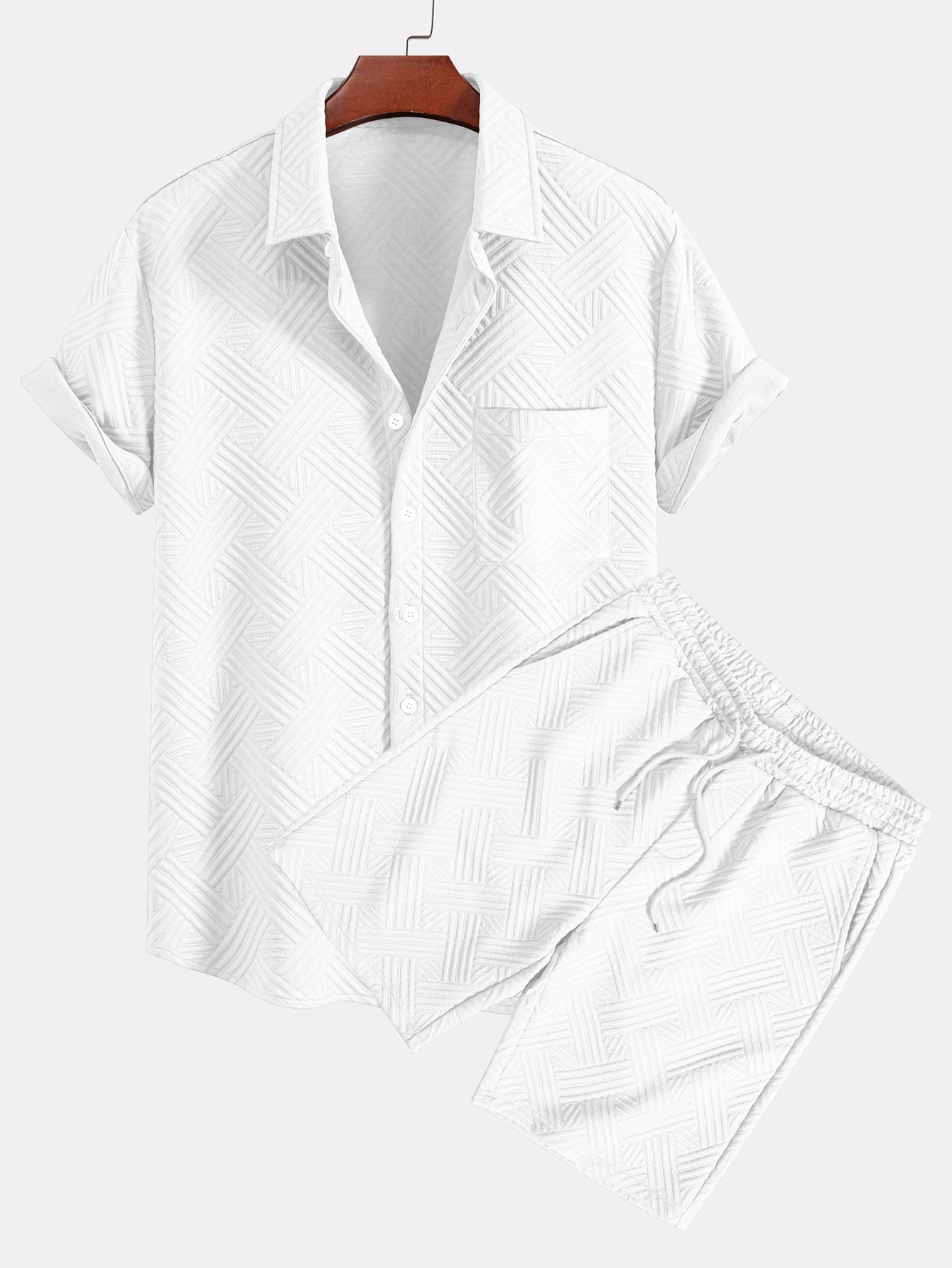 Gestreiftes Jacquard-Hemd mit Knopfleiste und Shorts mit Kordelzug