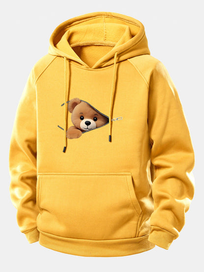 Kapuzensweatshirt mit Kordelzug, Bärenmotiv und Reißverschluss
