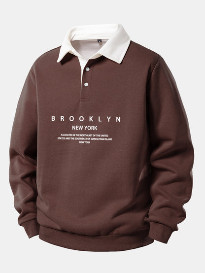 Brooklyn Print Contrast Polo Collar Sweatshirt