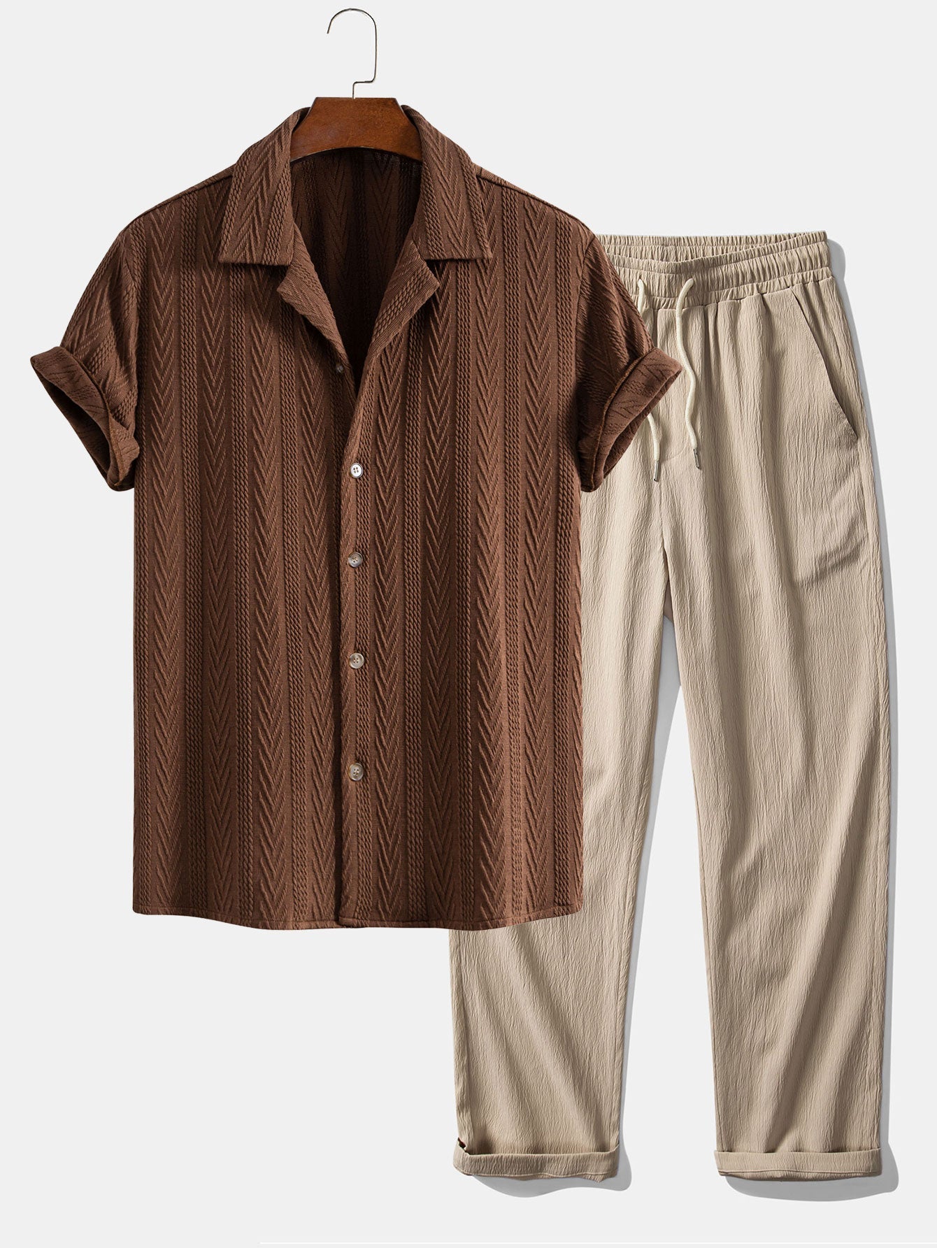 Textured Jacquard Cuban Shirt & Creased Straight Leg Trousers