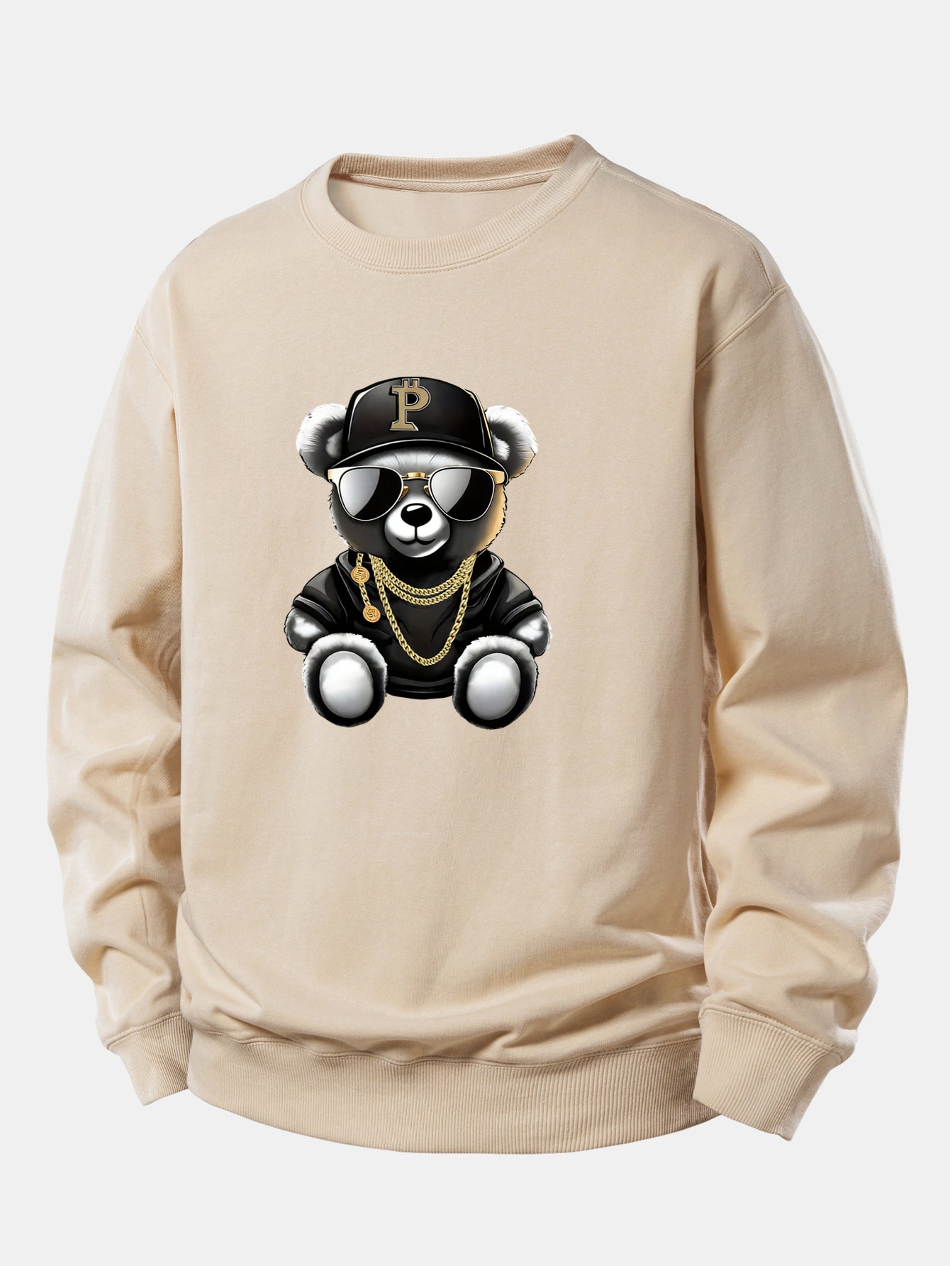 Hip Hop Bär Druck Locker Geschnittenes Sweatshirt