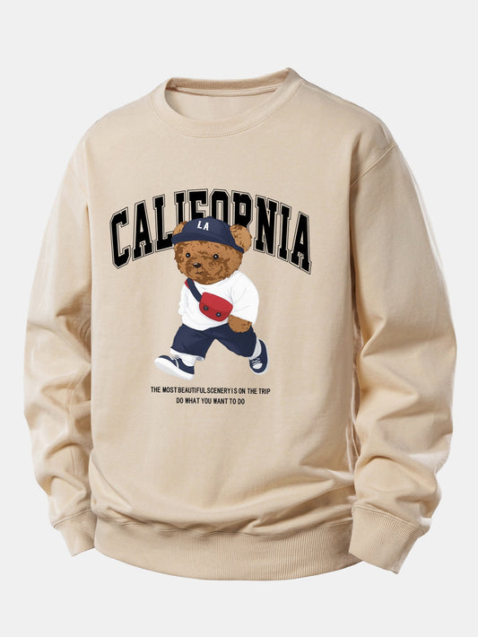 California Mode Bär Druck Locker Sitzendes Sweatshirt