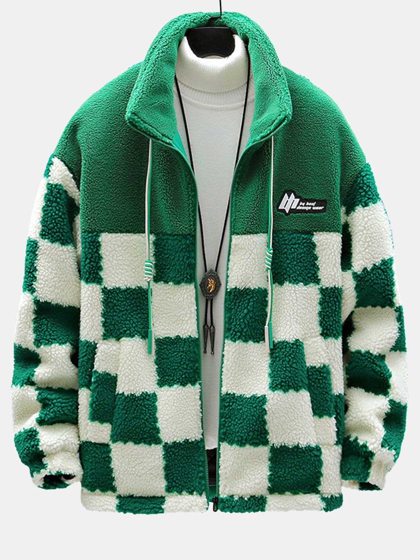 Teddy-Fleece-Karo-Stehkragenjacke