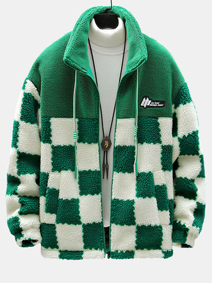 Teddy-Fleece-Karo-Stehkragenjacke