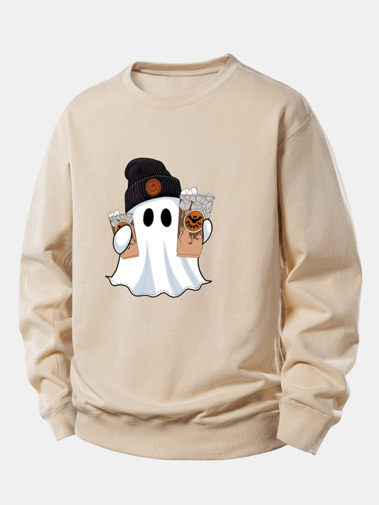 Halloween Geist Kaffee Grafik Sweatshirt mit lockerem Schnitt