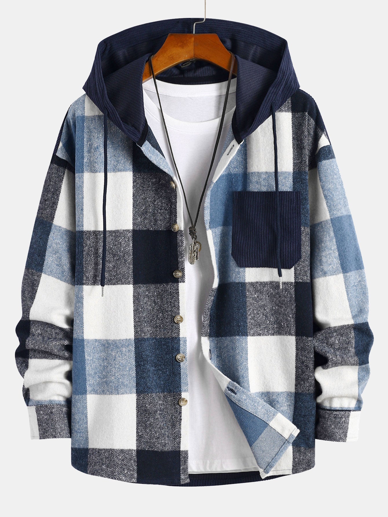 Gemütliches Flanell-Karo Corduroy Patchwork Hoodie