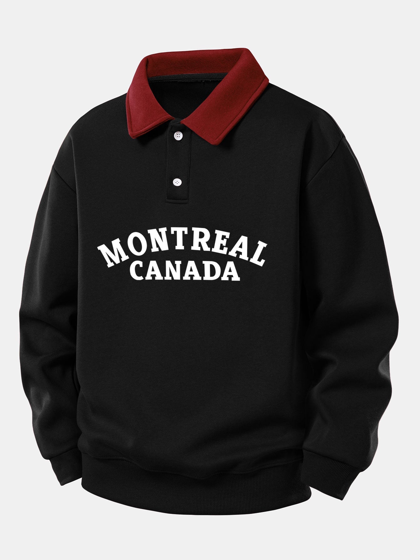 Relaxed Fit Montreal Canada Graphic Contrast Polo Sweatshirt