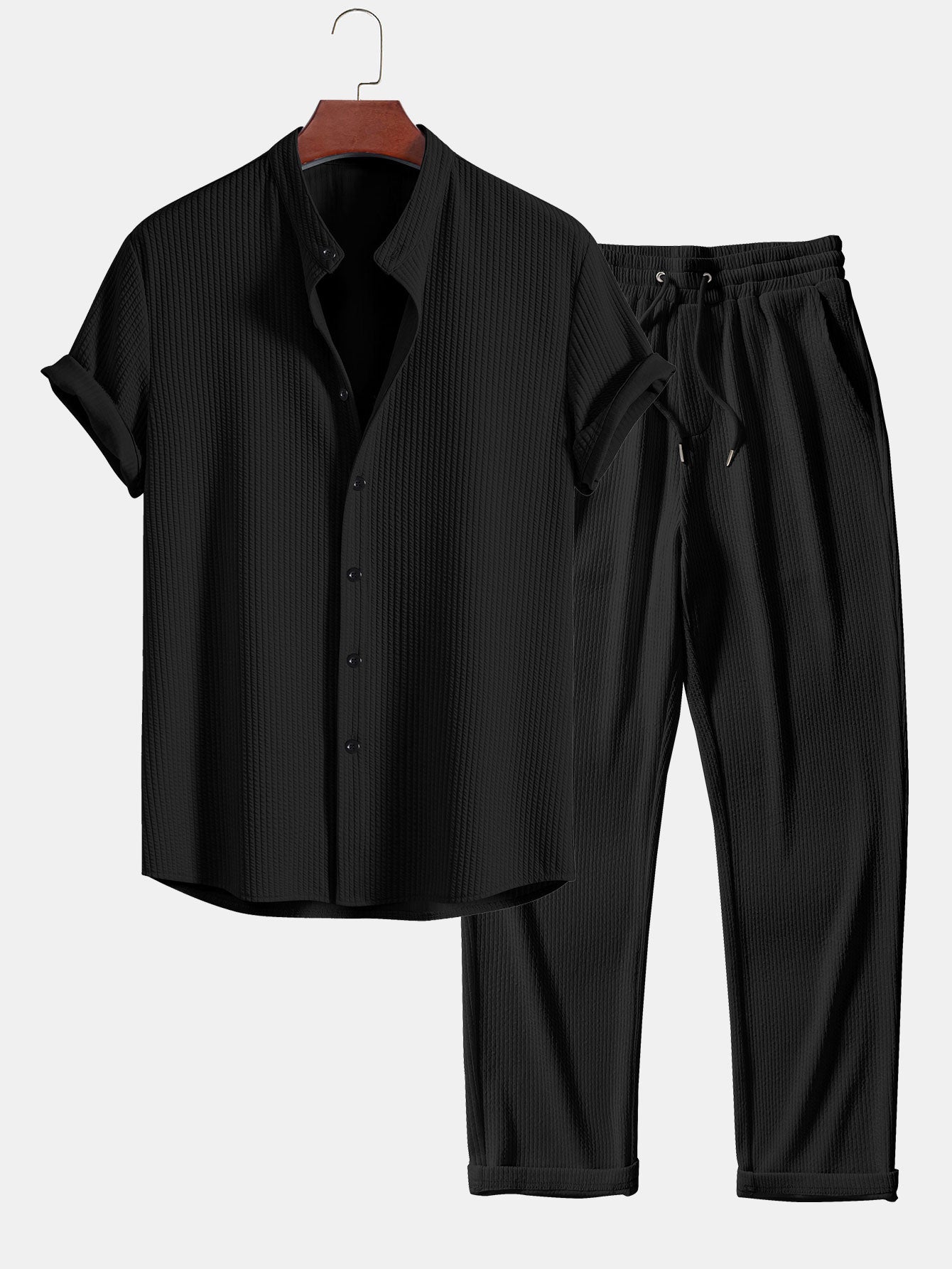 Muscle Fit Rippkragen Shirt & Straight-Cut Ripp Pants