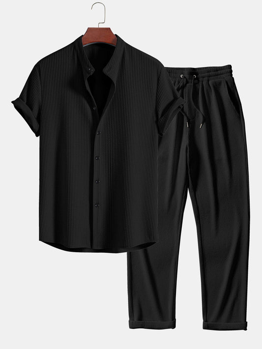 Muscle Fit Rippkragen Shirt & Straight-Cut Ripp Pants