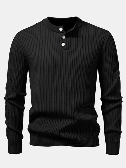 Gerippter Pullover mit Henley-Ausschnitt