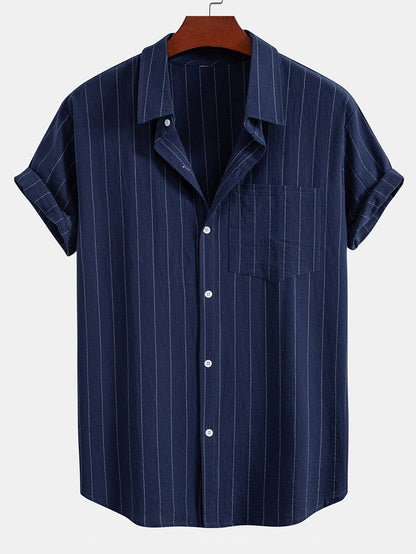 Gestreiftes Hemd in Leinenoptik mit Knöpfen und Shorts mit Kordelzug