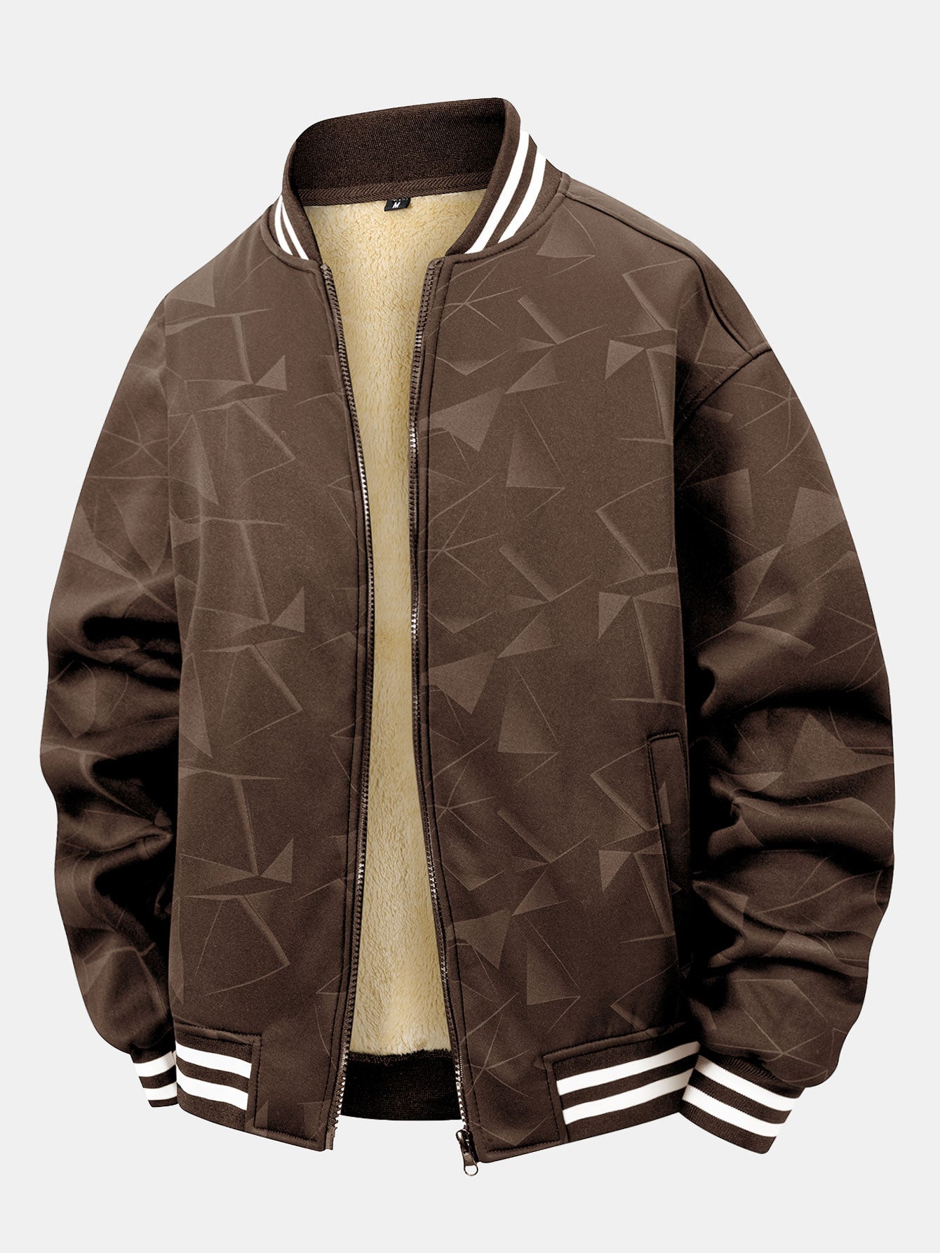 Geometrisch gemusterte Teddy-Fleece Baseballjacke