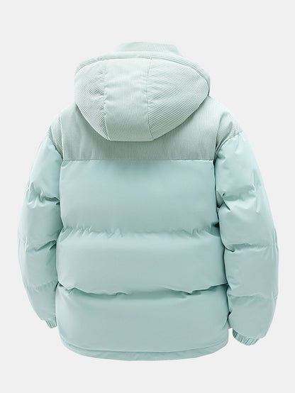 Corduroy Patchwork Kapuzen-Steppjacke