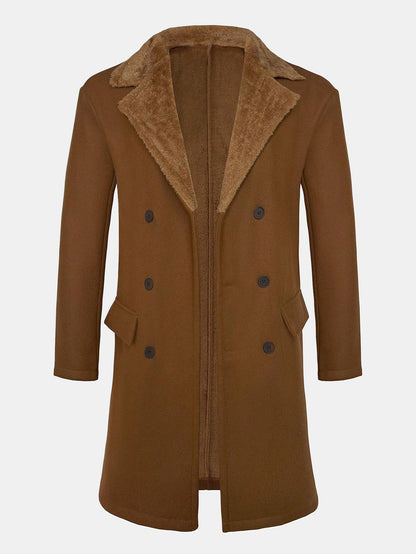 Langer Kunstwollmantel mit Teddyfleece-Kragen