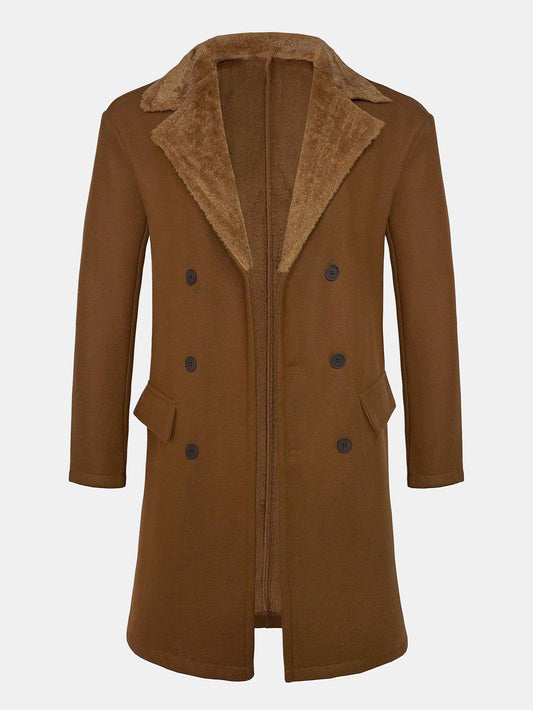 Langer Kunstwollmantel mit Teddyfleece-Kragen