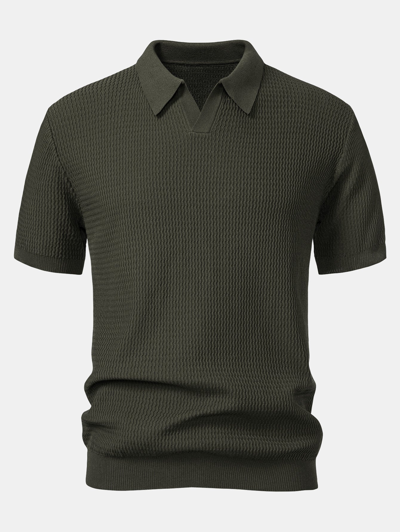 V-Neck Wave Jacquard Knit Polo Shirt