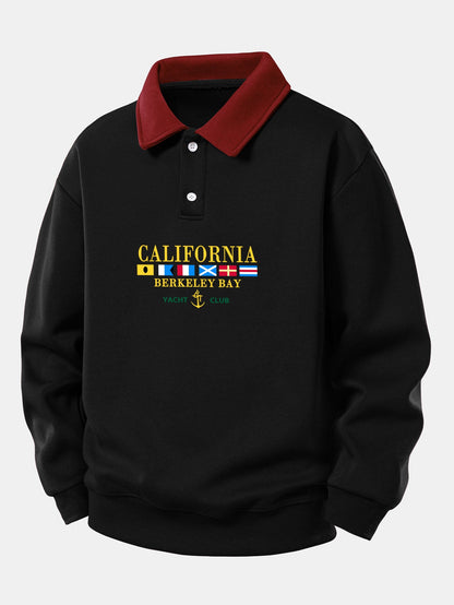 California Print Contrast Polo Sweatshirt - Relaxed Fit