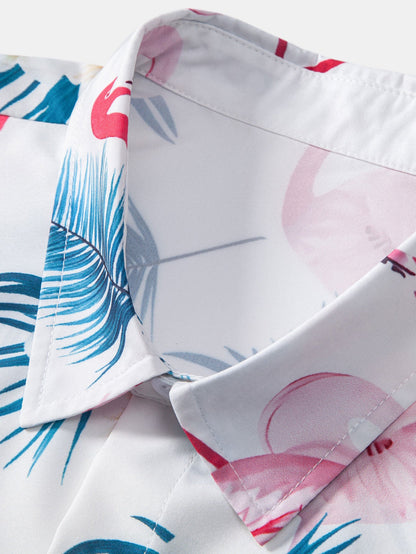 Flamingo-Print Hemd mit Knöpfen und Badehose