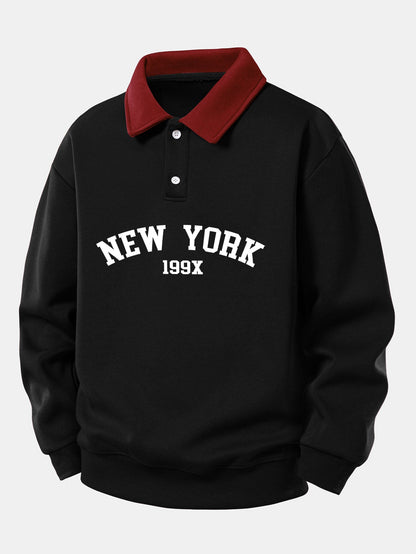 Relaxed Fit New York Graphic Contrast Polo Sweatshirt