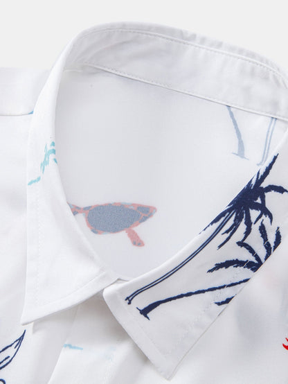 Palmbaum Nautical Print Button-Up Shirt with Striped Swim Shorts