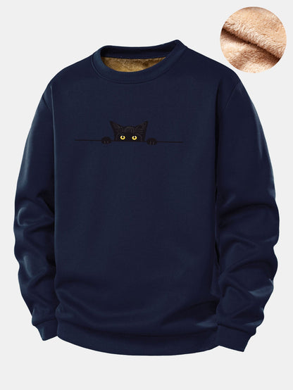 Sweatshirt mit schwarzem Katzenmotiv und Teddyfutter aus Fleece