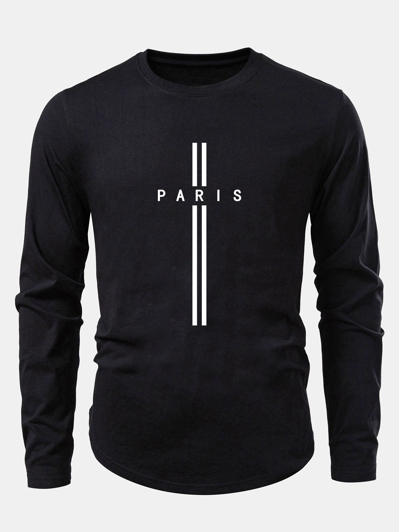Langarm T-Shirt mit Paris Streifen Druck und Bogen Saum aus Baumwolle