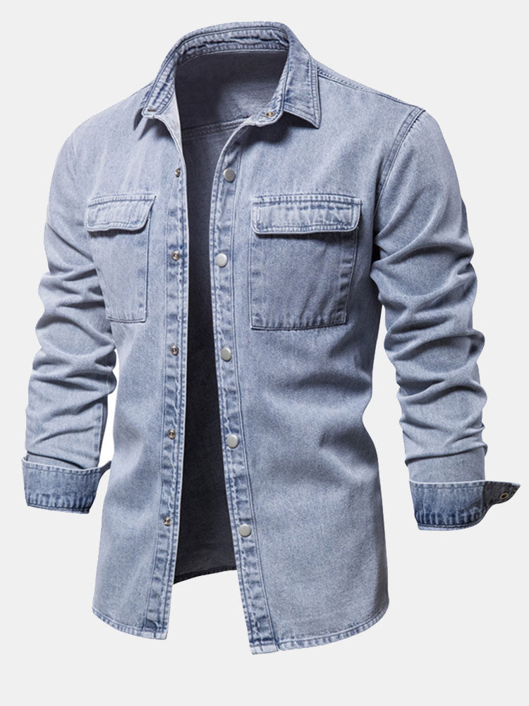 Gewaschenes Denim-Overshirt mit praktischen Taschen