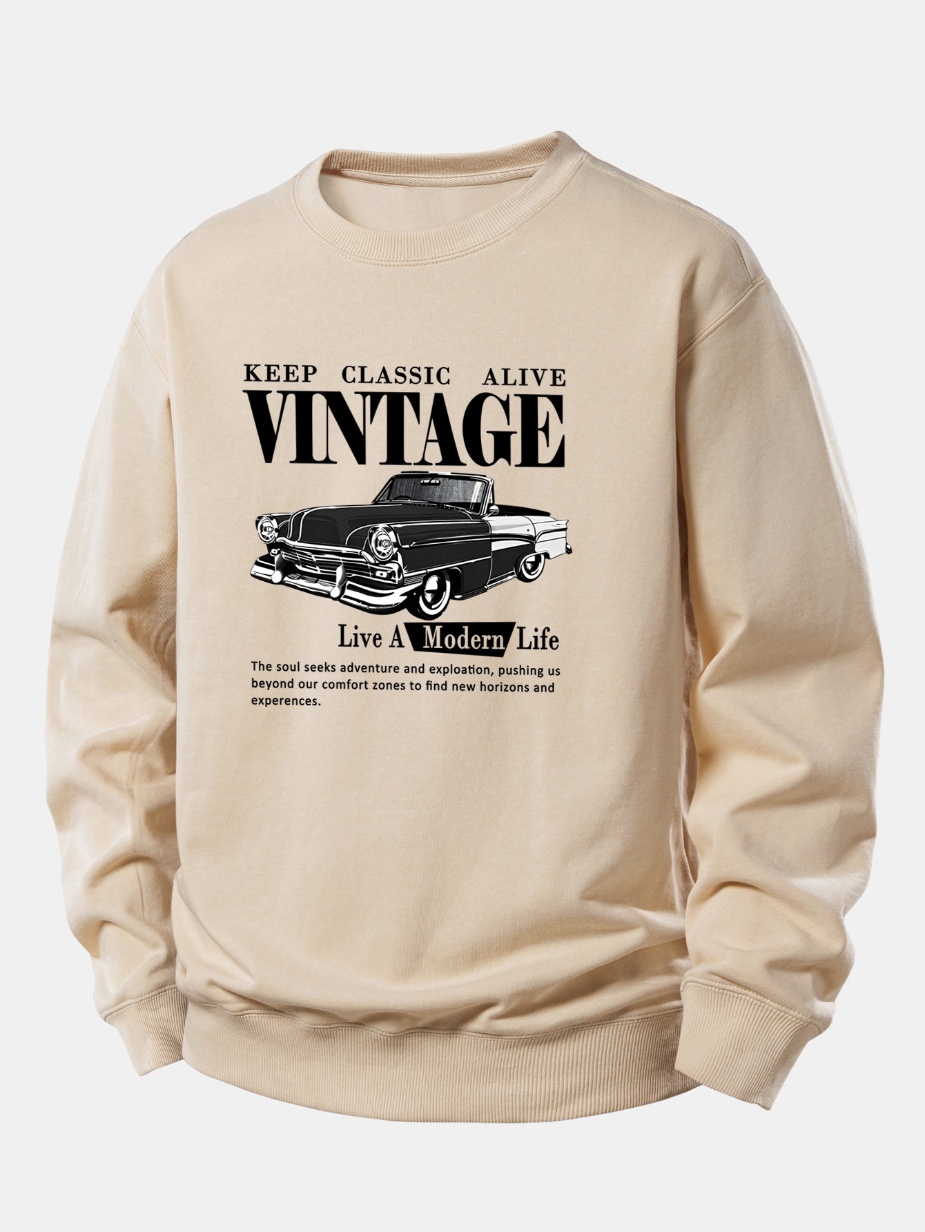 Vintage-Auto-Druck Sweatshirt mit lockerem Schnitt