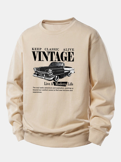 Vintage-Auto-Druck Sweatshirt mit lockerem Schnitt