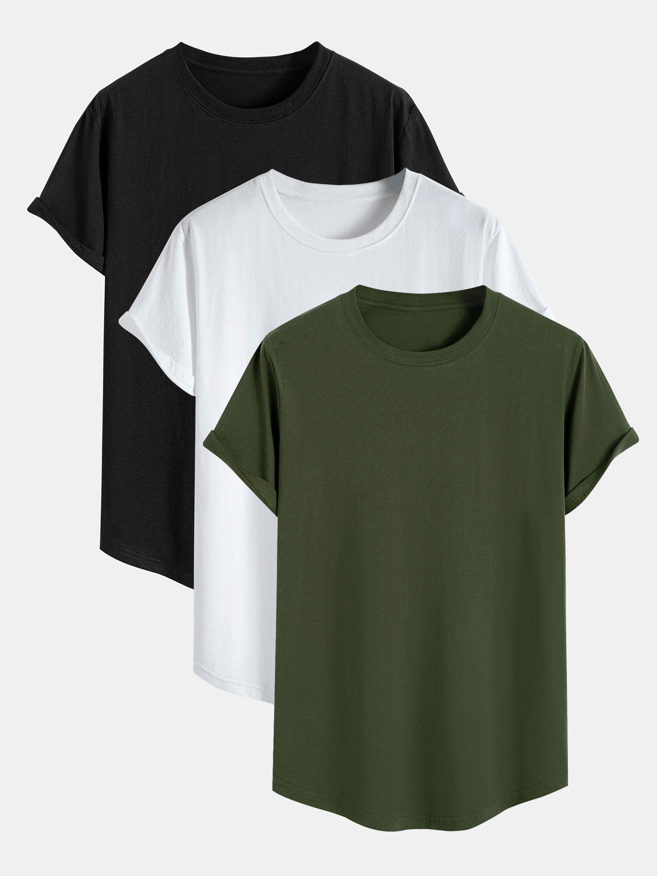3er Set Basic Baumwoll-T-Shirts mit Bogen-Saum