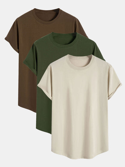 3er Set Basic Baumwoll-T-Shirts mit Bogen-Saum