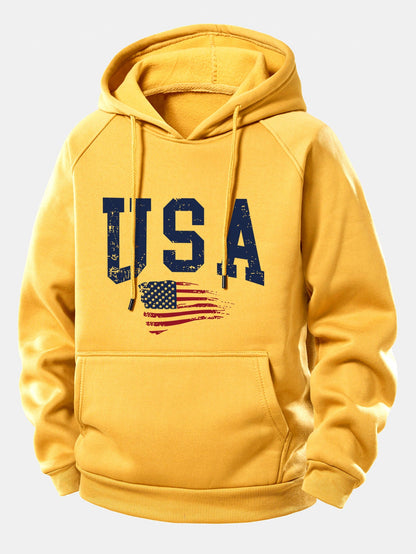 USA-Flaggen-Motiv Kapuzenpullover mit Kordelzug