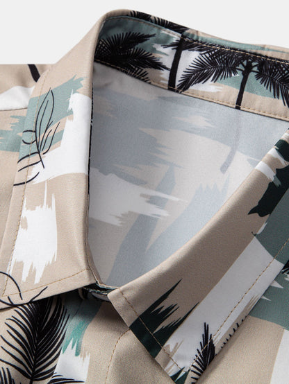 Palmenbaum Farbblock Druck Knopf-Down Hemd und Badehose