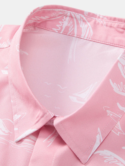 Palm Tree Island Hemd mit Knopfleiste und Kordelzug-Badeshorts