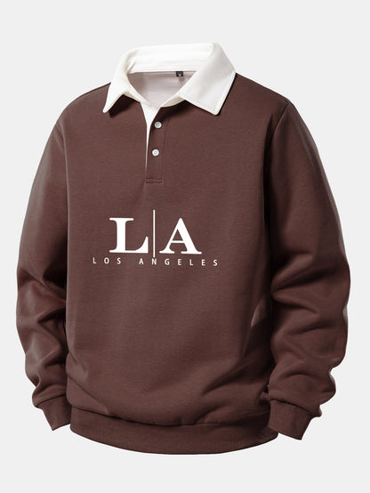 Los Angeles Print Kontrast Poloshirts Kragen Sweatshirt