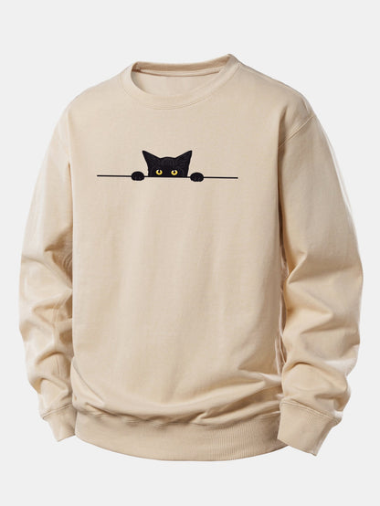 Lockerer Schnitt Sweatshirt mit schwarzem Katzenmotiv