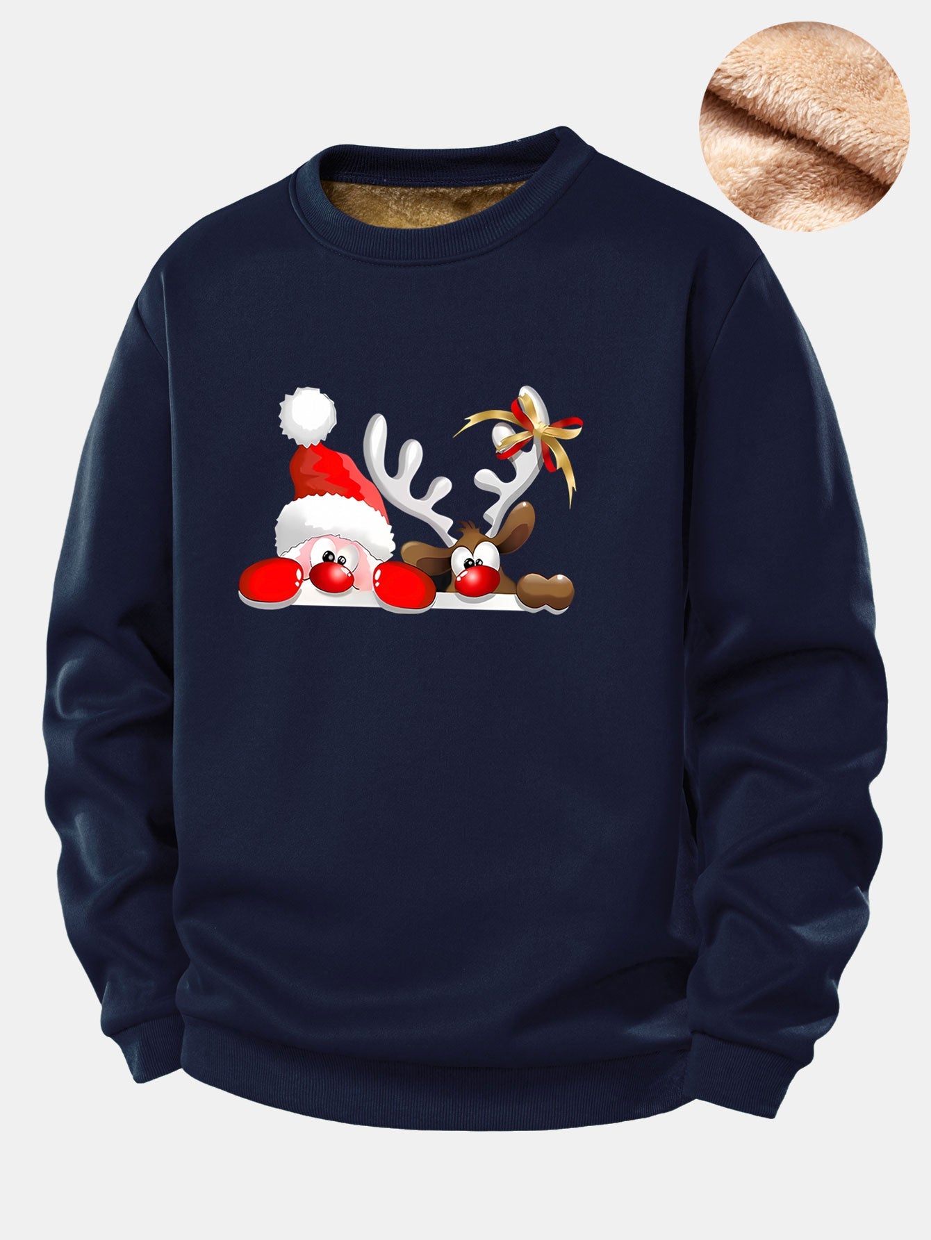 Sweatshirt mit Teddyfutter und Aufdruck von Weihnachtsmann und Rentier