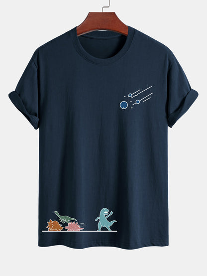 Regular Fit Cotton T-Shirt with Dinosaur Meteor Avoidance Print