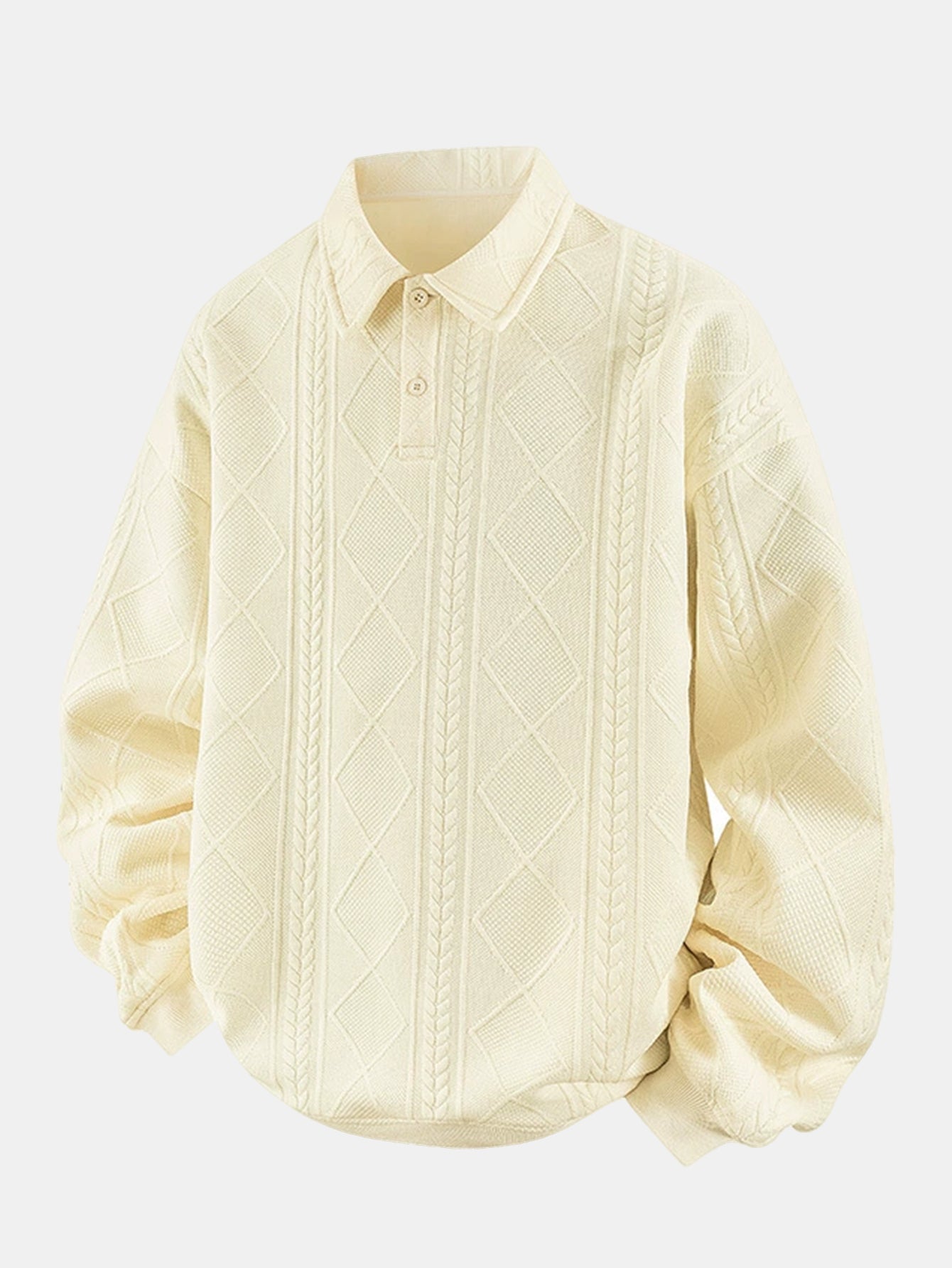 Geometric Jacquard Polo Collar Sweatshirt