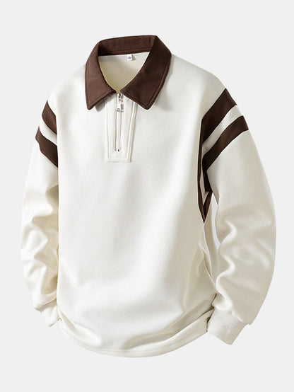 Color Block Zip-Up Polo Sweatshirt